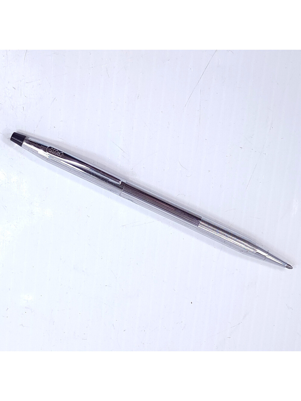 Vintage Cross Classic Century Lustrous Chrome Ballpoint Pen ribbed ridges USA